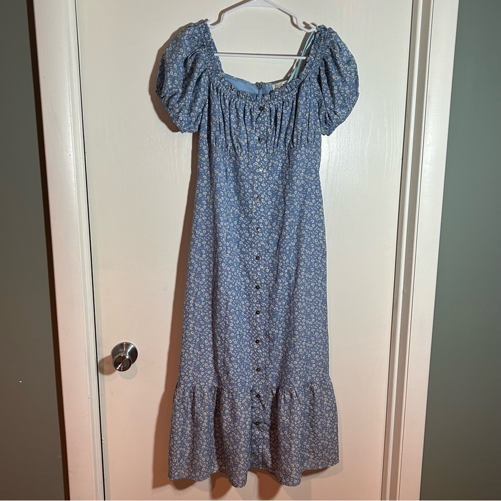 She and Sky milkmaid floral blue dress small